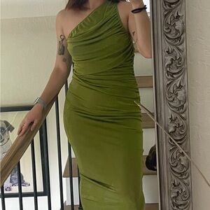 Princess Polly Green Asymmetrical Ruched Midi Dress